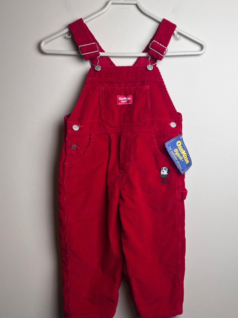Vintage OshKosh B'gosh Red Corduroy Overalls 3T Snow Patrol Vestbak Dog Rare 90s